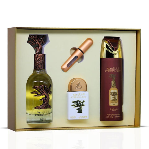 Coffret Cadeau Eternal Oud Eau de Parfum 3 Pièces – Lattafa Pride