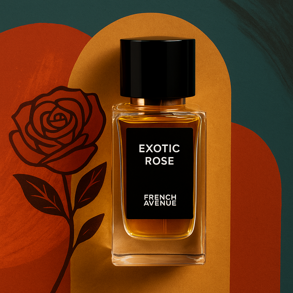 flacon Exotic Rose parfum mixte floral boisé 80ML vue studio