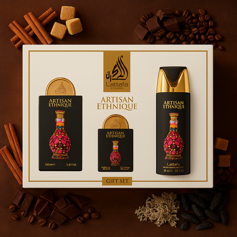 Coffret Cadeau Artisan Ethnique Eau de Parfum 3 Pièces – Lattafa Pride