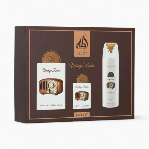 Coffret Cadeau Vintage Radio Eau de Parfum 3 Pièces – Lattafa Pride